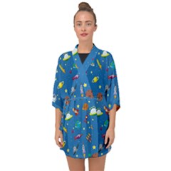 Space Rocket Solar System Pattern Half Sleeve Chiffon Kimono by Apen