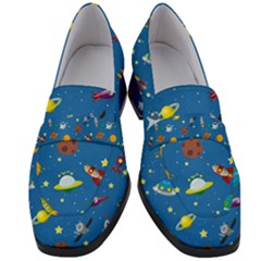 Space Rocket Solar System Pattern Women s Chunky Heel Loafers by Apen