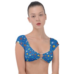 Space Rocket Solar System Pattern Cap Sleeve Ring Bikini Top by Apen