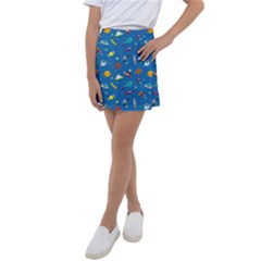 Space Rocket Solar System Pattern Kids  Tennis Skirt by Apen