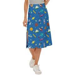 Space Rocket Solar System Pattern Midi Panel Skirt by Apen