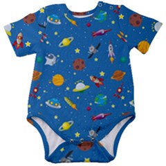 Space Rocket Solar System Pattern Baby Short Sleeve Bodysuit by Apen