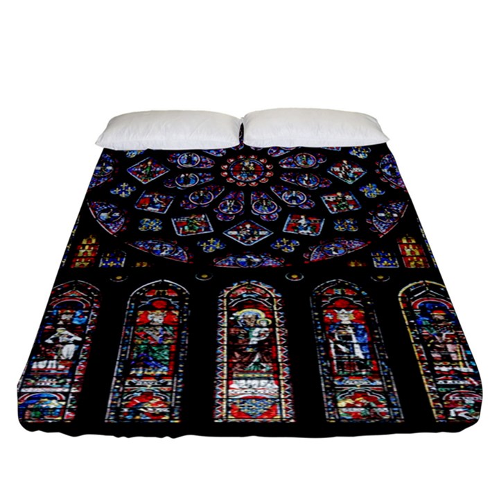 Chartres Cathedral Notre Dame De Paris Stained Glass Fitted Sheet (King Size)