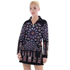 Chartres Cathedral Notre Dame De Paris Stained Glass Women s Long Sleeve Casual Dress