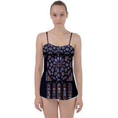 Chartres Cathedral Notre Dame De Paris Stained Glass Babydoll Tankini Top