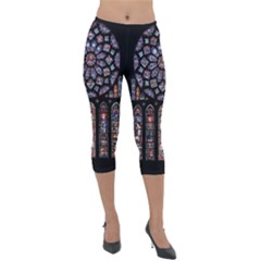 Chartres Cathedral Notre Dame De Paris Stained Glass Lightweight Velour Capri Leggings  by Maspions