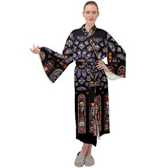 Chartres Cathedral Notre Dame De Paris Stained Glass Maxi Velvet Kimono by Maspions