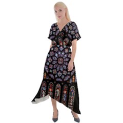 Chartres Cathedral Notre Dame De Paris Stained Glass Cross Front Sharkbite Hem Maxi Dress