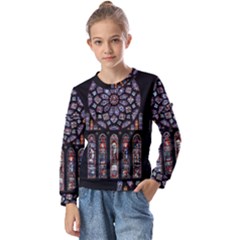 Chartres Cathedral Notre Dame De Paris Stained Glass Kids  Long Sleeve T-shirt With Frill 