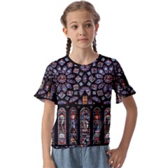 Chartres Cathedral Notre Dame De Paris Stained Glass Kids  Cuff Sleeve Scrunch Bottom T-shirt