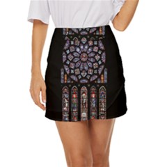 Chartres Cathedral Notre Dame De Paris Stained Glass Mini Front Wrap Skirt by Maspions