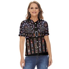 Chartres Cathedral Notre Dame De Paris Stained Glass Women s Short Sleeve Double Pocket Shirt