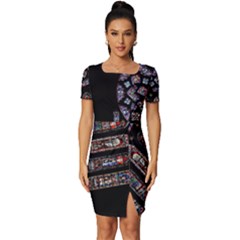 Chartres Cathedral Notre Dame De Paris Stained Glass Fitted Knot Split End Bodycon Dress by Maspions