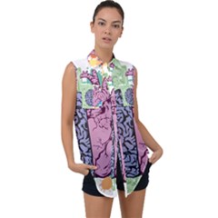 Brain Heart Balance Emotion Sleeveless Chiffon Button Shirt