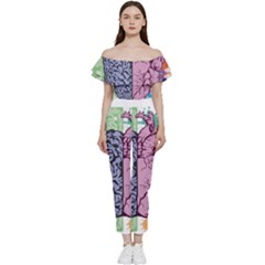 Brain Heart Balance Emotion Bardot Ruffle Jumpsuit by Maspions