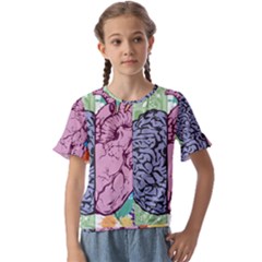 Brain Heart Balance Emotion Kids  Cuff Sleeve Scrunch Bottom T-shirt