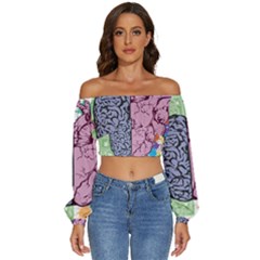 Brain Heart Balance Emotion Long Sleeve Crinkled Weave Crop Top