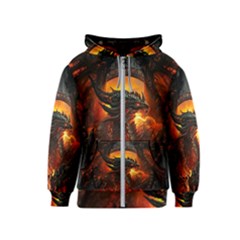 Dragon Fire Fantasy Art Kids  Zipper Hoodie