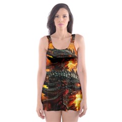 Dragon Fire Fantasy Art Skater Dress Swimsuit