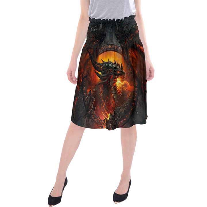 Dragon Fire Fantasy Art Midi Beach Skirt