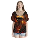 Dragon Fire Fantasy Art V-Neck Flutter Sleeve Top View1