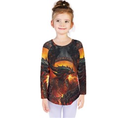 Dragon Fire Fantasy Art Kids  Long Sleeve T-shirt