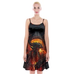 Dragon Fire Fantasy Art Spaghetti Strap Velvet Dress