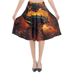 Dragon Fire Fantasy Art Flared Midi Skirt