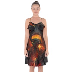 Dragon Fire Fantasy Art Ruffle Detail Chiffon Dress by Maspions