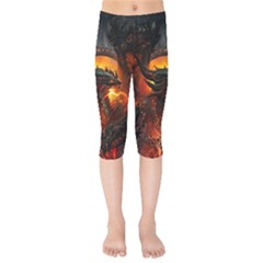 Dragon Fire Fantasy Art Kids  Capri Leggings 