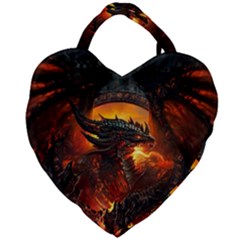 Dragon Fire Fantasy Art Giant Heart Shaped Tote by Maspions