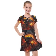 Dragon Fire Fantasy Art Kids  Cross Web Dress