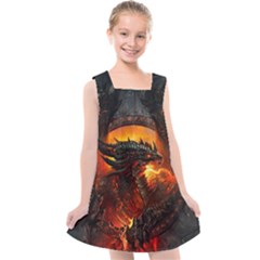 Dragon Fire Fantasy Art Kids  Cross Back Dress