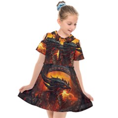 Dragon Fire Fantasy Art Kids  Short Sleeve Shirt Dress by Maspions