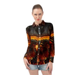 Dragon Fire Fantasy Art Long Sleeve Chiffon Shirt