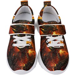 Dragon Fire Fantasy Art Kids  Velcro Strap Shoes by Maspions