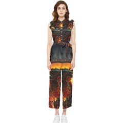 Dragon Fire Fantasy Art Women s Frill Top Chiffon Jumpsuit