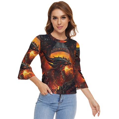 Dragon Fire Fantasy Art Bell Sleeve Top by Maspions