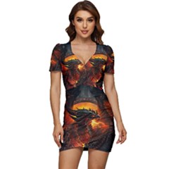 Dragon Fire Fantasy Art Low Cut Cap Sleeve Mini Dress by Maspions