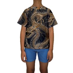 Fantasy Dragon Pentagram Kids  Short Sleeve Swimwear