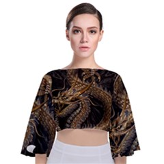 Fantasy Dragon Pentagram Tie Back Butterfly Sleeve Chiffon Top