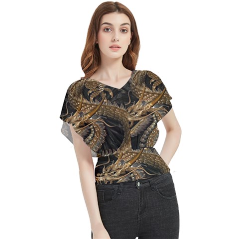 Fantasy Dragon Pentagram Butterfly Chiffon Blouse by Maspions