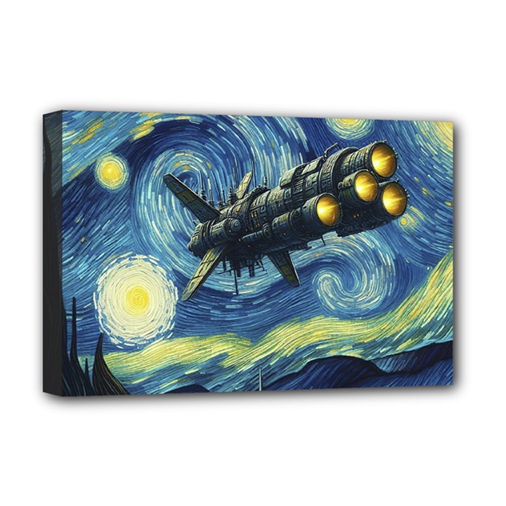 Spaceship Starry Night Van Gogh Painting Deluxe Canvas 18  x 12  (Stretched)