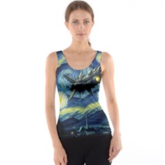 Spaceship Starry Night Van Gogh Painting Women s Basic Tank Top