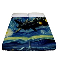 Spaceship Starry Night Van Gogh Painting Fitted Sheet (queen Size) by Maspions