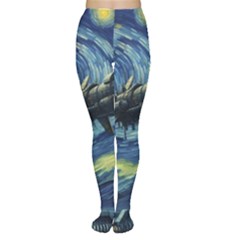 Spaceship Starry Night Van Gogh Painting Tights