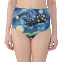 Spaceship Starry Night Van Gogh Painting Classic High-waist Bikini Bottoms