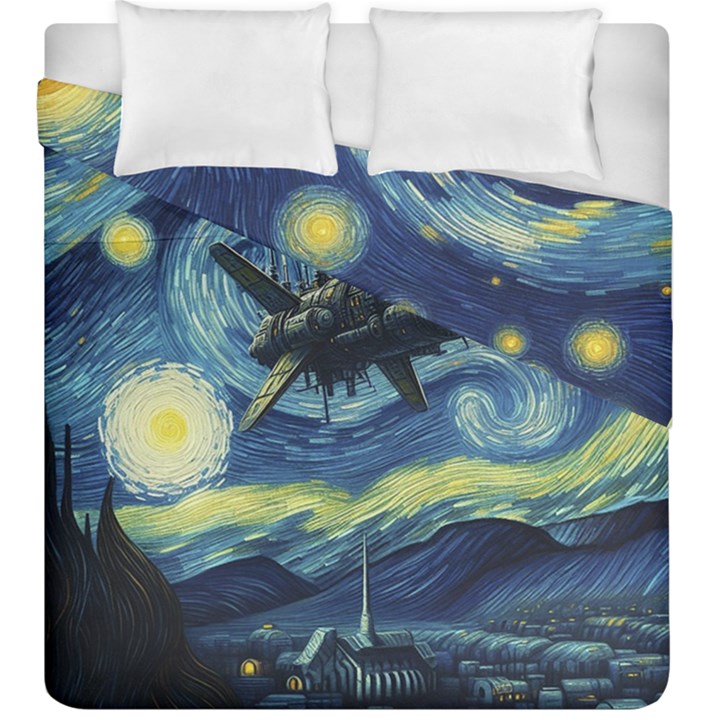 Spaceship Starry Night Van Gogh Painting Duvet Cover Double Side (King Size)