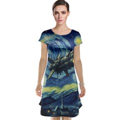 Spaceship Starry Night Van Gogh Painting Cap Sleeve Nightdress by Maspions