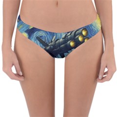 Spaceship Starry Night Van Gogh Painting Reversible Hipster Bikini Bottoms